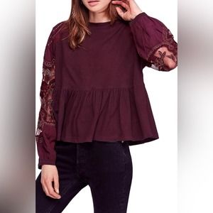 Free People Women's Red Penny Long Sleeves Pullover Top Size Medium